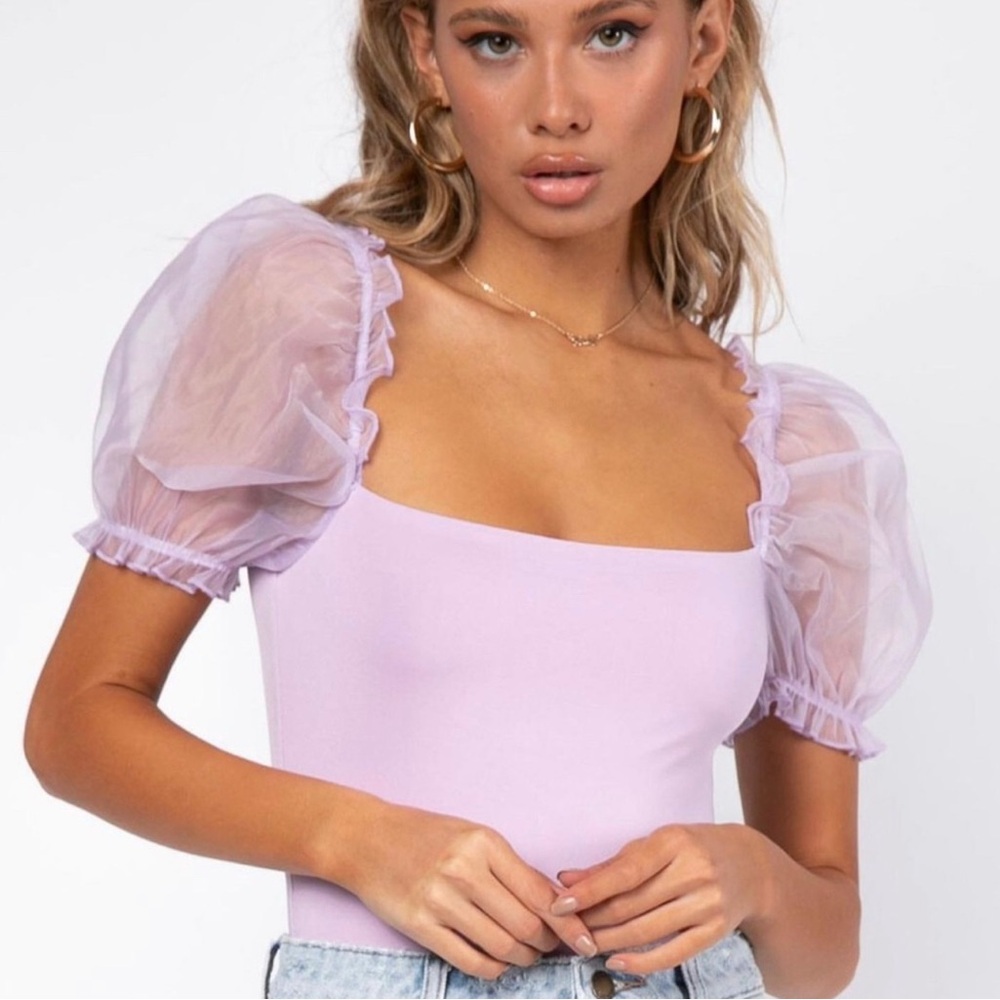 princess polly lilac puff sleeve top bodysuit size 6
